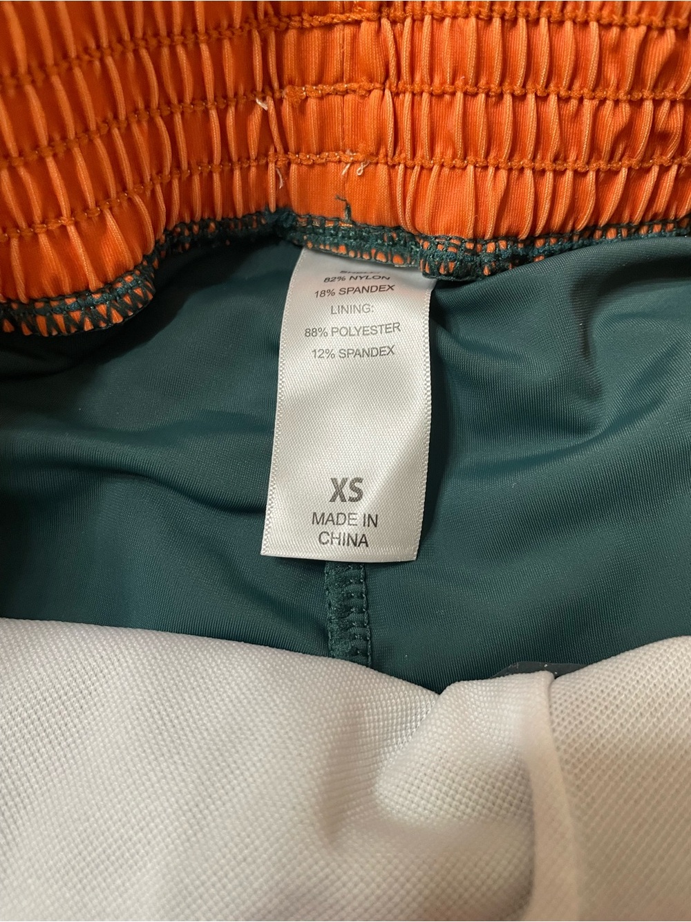 Green Athletic Two-Piece Swimsuit Short Set with Orange and Cream Trim XS New - Picture 4 of 6
